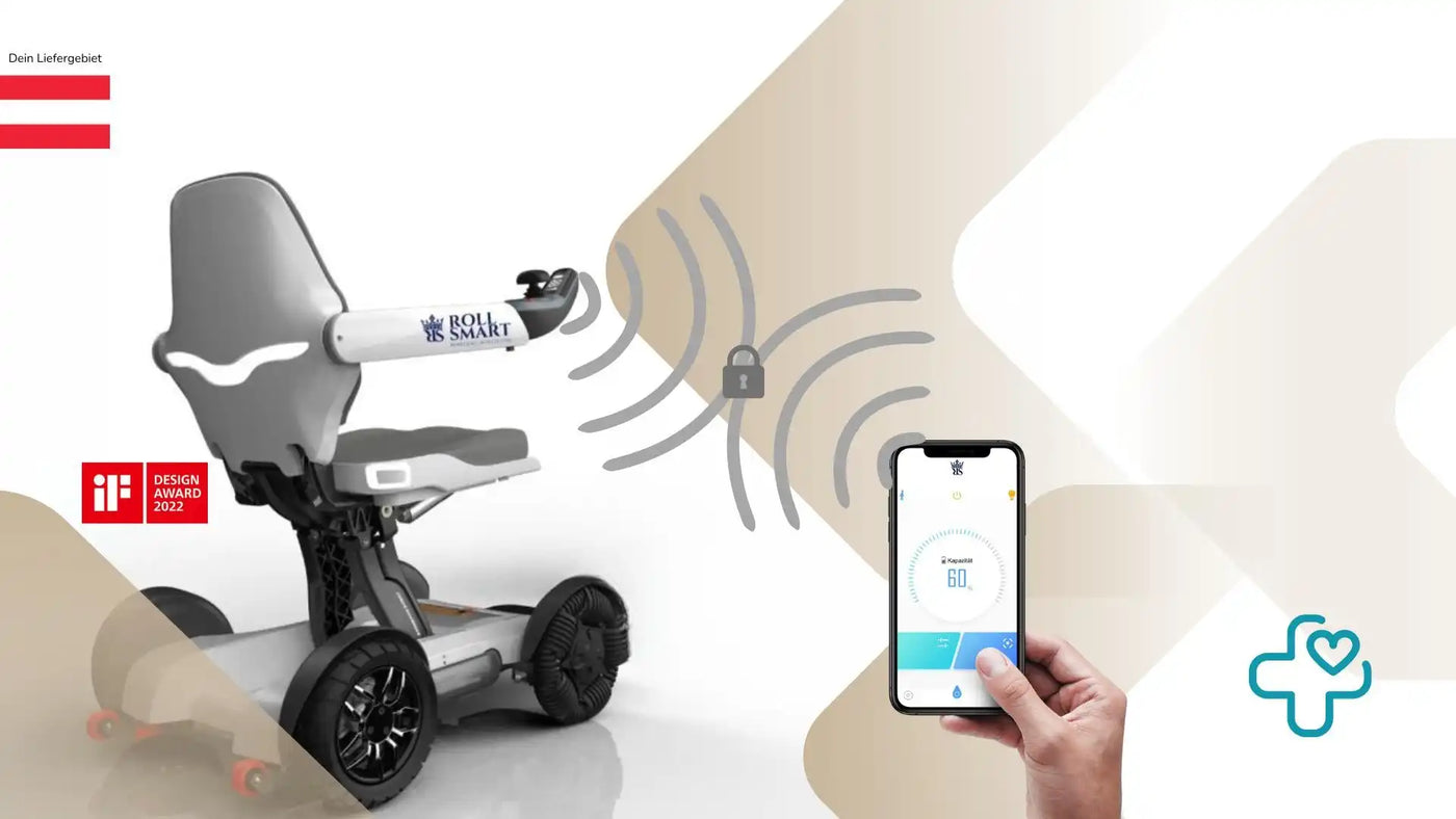 Intelligenter, faltbarer elektrischer Mobilitätsscooter mit Fernsteuerungs-App und iF Design Award.