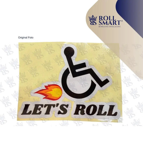 Aufkleber rollstuhl lets roll mit flamme spaß fun,