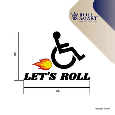 Aufkleber rollstuhl lets roll mit flamme spaß fun,