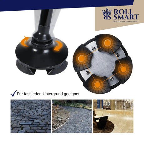 Gehstock Alu Schwarz mit Alarm LED 4 Punkt Fuß faltbar -