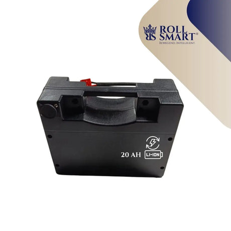 Schwarzer roll smart® ersatzakku lithium ion 20 ah mit geformtem griff und rotem pol für elektrorollstuhl