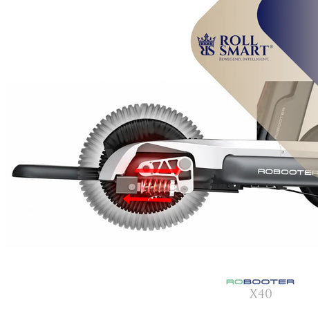 Roll smart robooter x40 elektro-falt-rollstuhl in silber schwarz mit rotem getriebemechanismus für intelligente antriebskraft