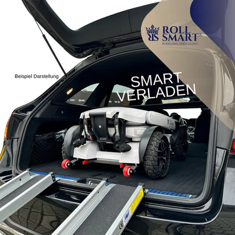 Weiß-schwarzer roll smart elektrorollstuhl x40 mit rugged reifen und roten lenkrollen, elektro-falt-rollstuhl automatisch faltbar