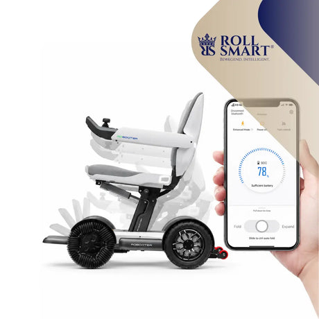 Weiß-schwarzer roll smart elektrorollstuhl x40 mit faltbarem design und automatischer faltfunktion
